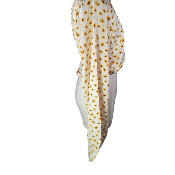 WeWoreWhat Yellow Sunflower Print Long-Sleeve Crisscross Open-Back Blouse Size L - Picture 10 of 10